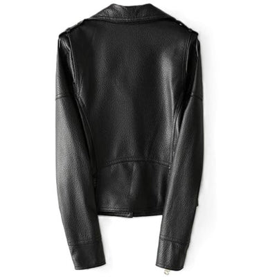 Women's Ember Classic Belted Black Biker Genuine Lambskin Leather Jacket