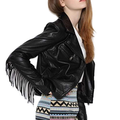Women's Amora Classic Black Motorcycle Genuine Lambskin Leather Jacket