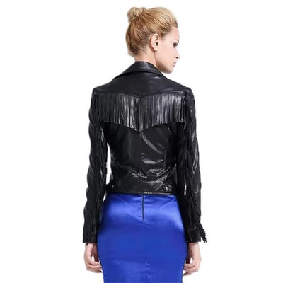 Women's Amora Classic Black Motorcycle Genuine Lambskin Leather Jacket