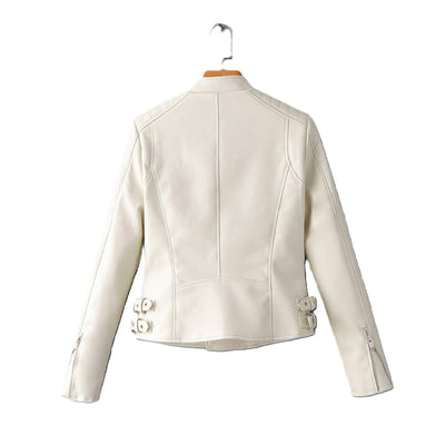Women’s Aura White Stylish Slim-Fit Biker Genuine Sheepskin Leather Jacket