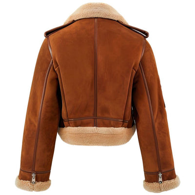 Women's Belle Brown Faux Fur Lined Genuine Lambskin Suede Leather Jacket