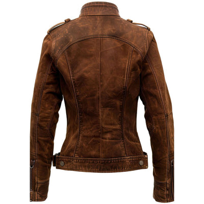 Women's Bliss Classic Distressed Brown Genuine Suede Leather Jacket