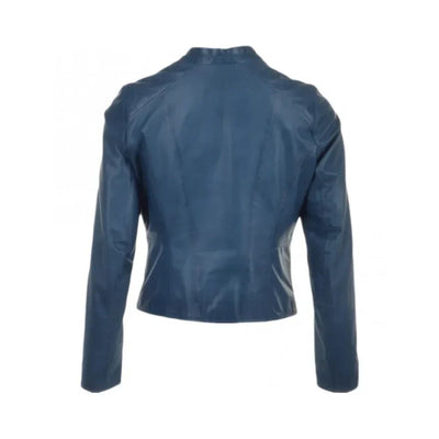 Women’s Iconic Winter Retro Blue Biker Genuine Sheepskin Leather Jacket