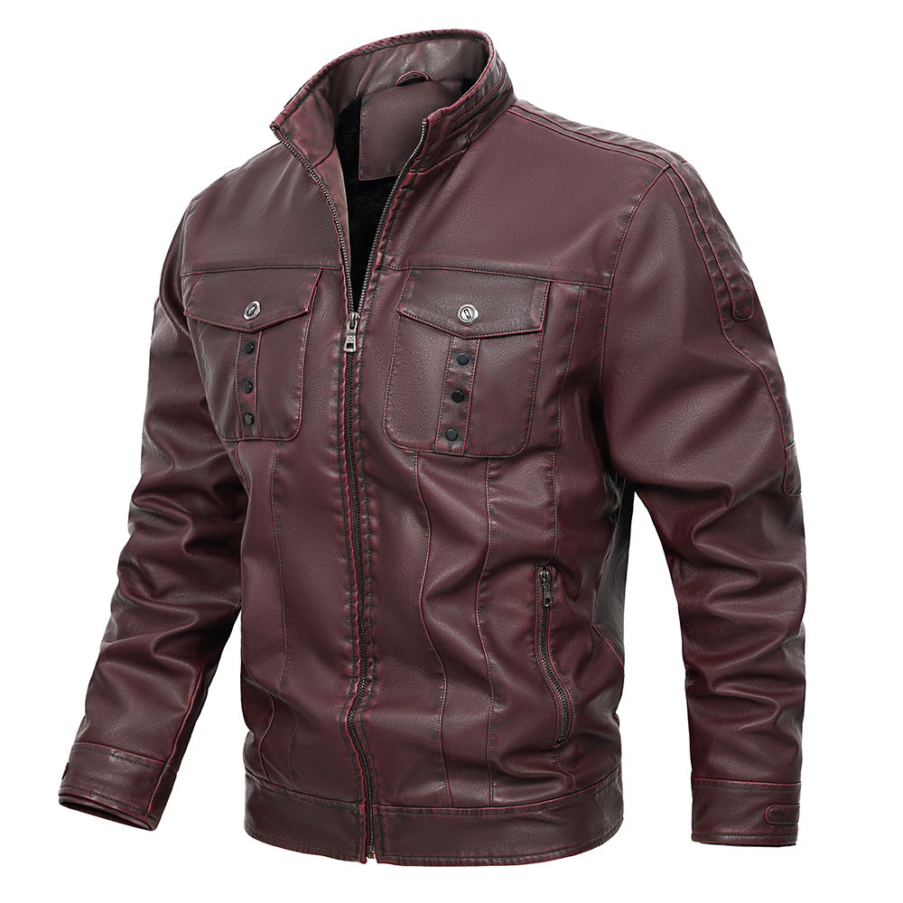 Men’s Wine Red PU Leather Jacket
