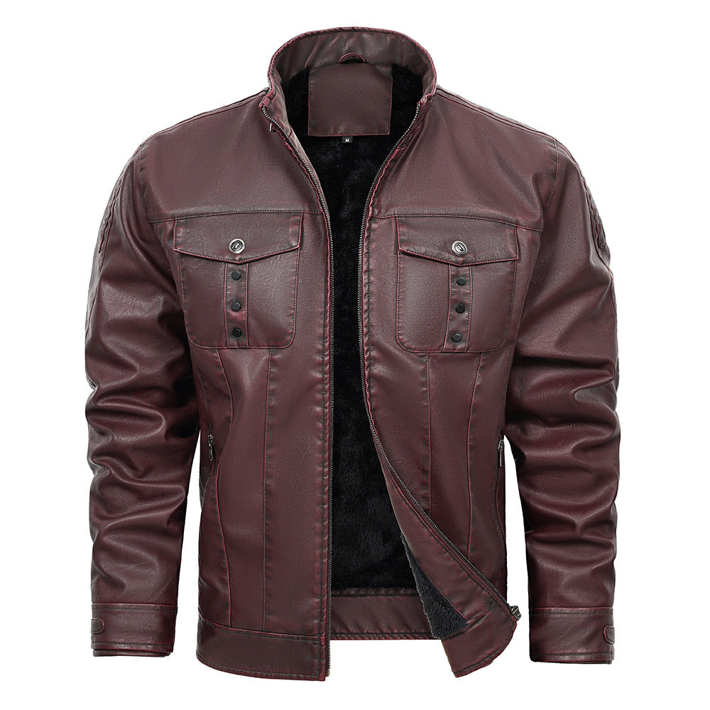 Men’s Wine Red PU Leather Jacket