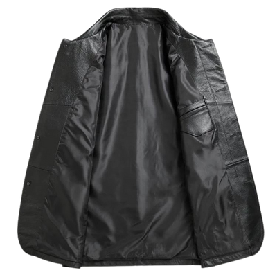 Mens Magnus Front Button Leather Coat