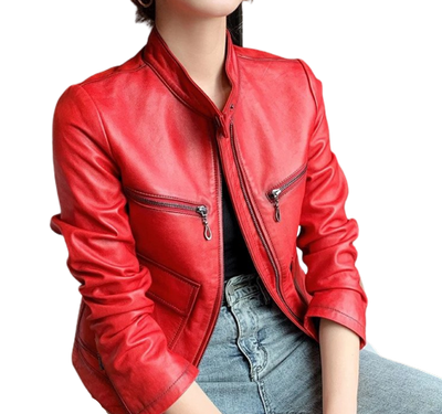 Womens Eleanor Front Pocket Genuine Lambskin Leather Jacket
