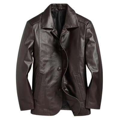 Mens Magnus Front Button Leather Coat