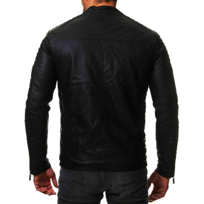 Mens Rex Shoulder Patch Work Genuine Lambskin Leather Jacket