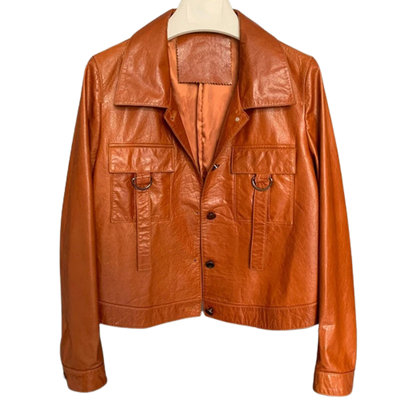 Womens Hazel Front Pocket Tan Genuine Lambskin Leather Jacket