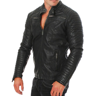 Mens Rex Shoulder Patch Work Genuine Lambskin Leather Jacket