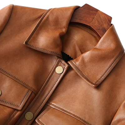 Womens Zoe Front Pocket Brown Genuine Lambskin Leather Jacket