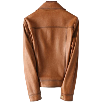 Womens Zoe Front Pocket Brown Genuine Lambskin Leather Jacket