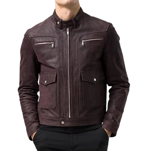 Mens Asher Front Pocket Brown Genuine Lambskin Leather Jacket
