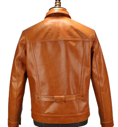 Mens Zion Front Pocket Glossy Tan Genuine Lambskin Leather Jacket