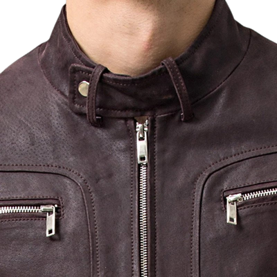 Mens Asher Front Pocket Brown Genuine Lambskin Leather Jacket