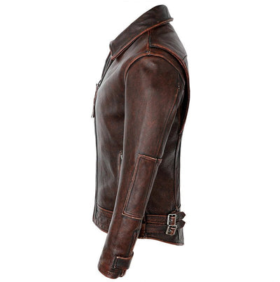 Mens Jackson Front Side Pocket Red Brown Genuine Lambskin Leather Jacket