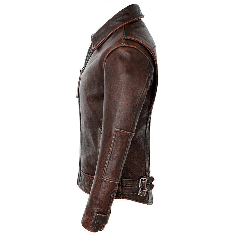 Mens Jackson Front Side Pocket Red Brown Genuine Lambskin Leather Jacket