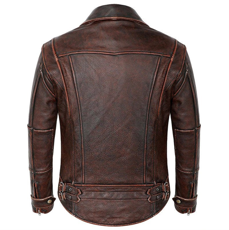 Mens Jackson Front Side Pocket Red Brown Genuine Lambskin Leather Jacket