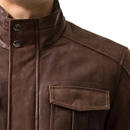 Mens Hunter Front Pocket Brown Genuine Cow Leather Jacket