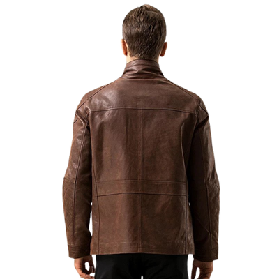 Mens Hunter Front Pocket Brown Genuine Cow Leather Jacket