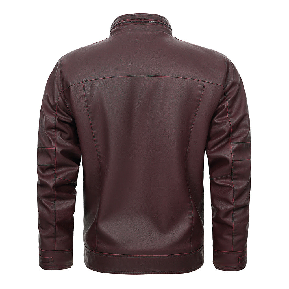 Men’s Wine Red PU Leather Jacket