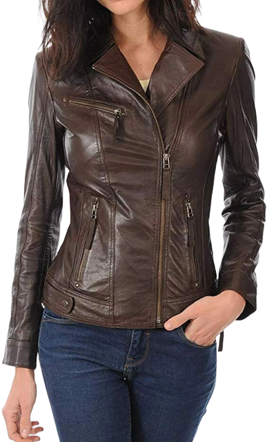 Womens Aitana Genuine Lambskin Biker Leather Jacket