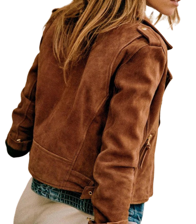 Womens Rylee Genuine Lambskin Biker Suede Leather Jacket