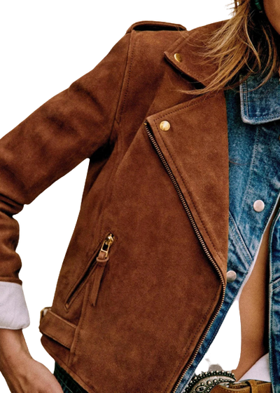 Womens Rylee Genuine Lambskin Biker Suede Leather Jacket