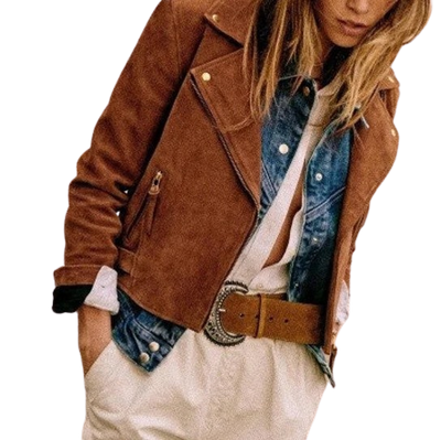 Womens Rylee Genuine Lambskin Biker Suede Leather Jacket