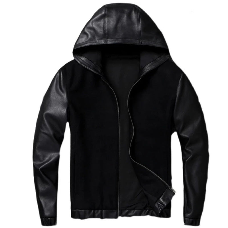 Mens Hayden Genuine Wool Leather Mix Hooded Bomber Jacket