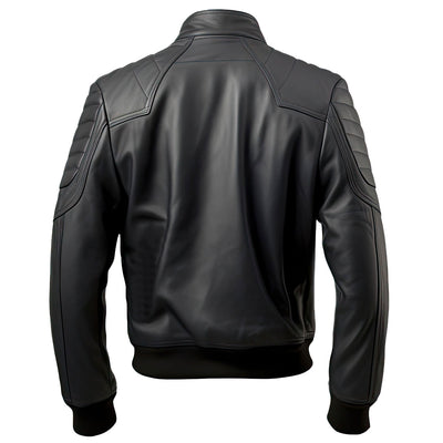 Men’s Ironclad Black Genuine Lambskin Rib Knit Slim-Fit Bomber Leather Jacket