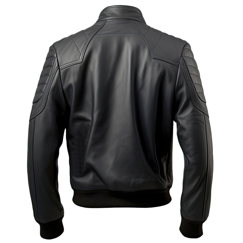 Men’s Ironclad Black Genuine Lambskin Rib Knit Slim-Fit Bomber Leather Jacket