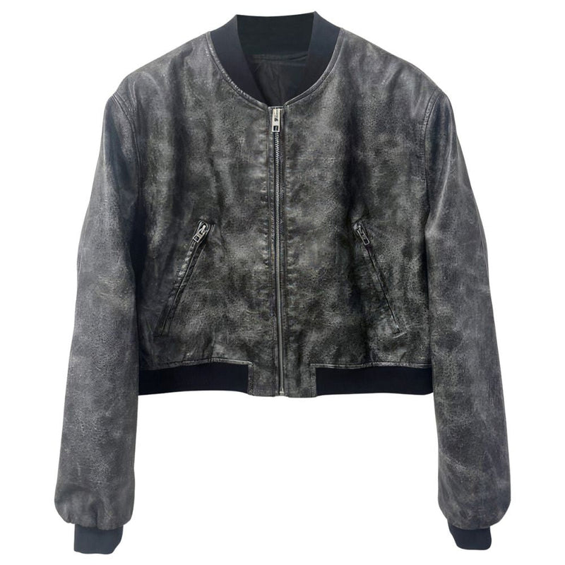 Women’s Adore Distressed Grey Bomber Genuine Sheepskin Leather Jacket