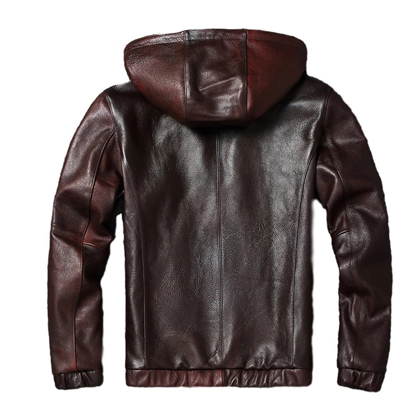 Mens Bowie Simple Genuine Lambskin Leather Hooded Bomber Jacket