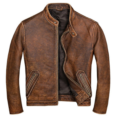 Mens Moto Fit Genuine Cowhide Leather Jacket